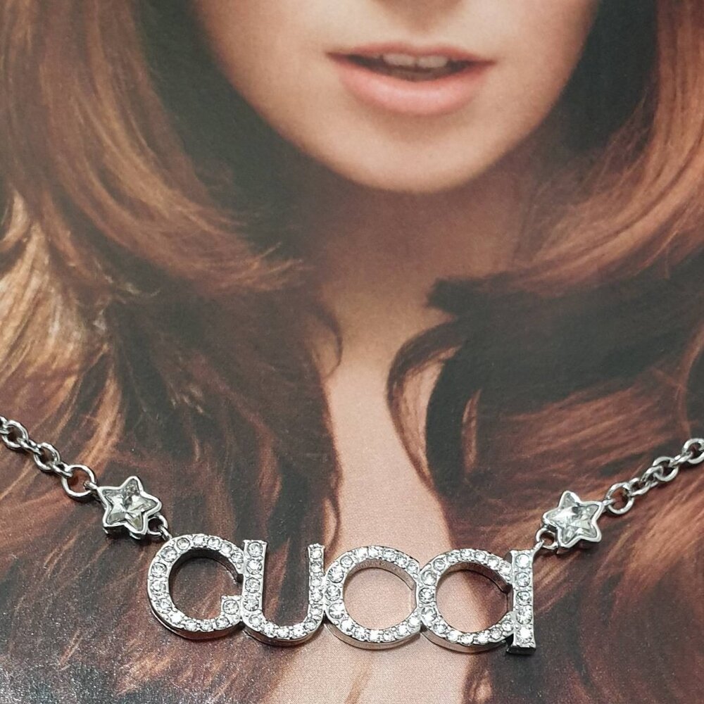 Silver Gucci Crystals Necklace Pendant Fashion Women Jewelry Accessory Gift